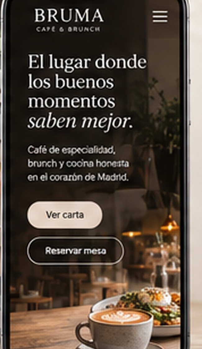 Ejemplo de web de una cafetería moderna en iPhone